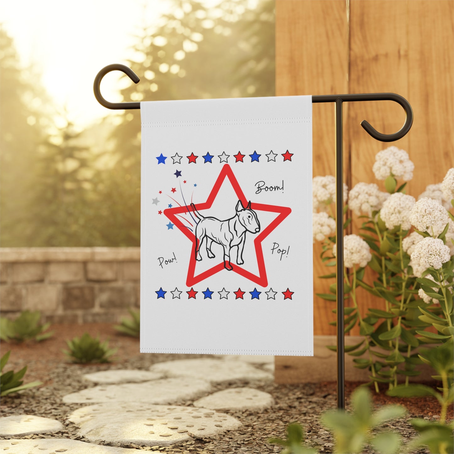 Funny Bull Terrier Fireworks Garden & House Banner