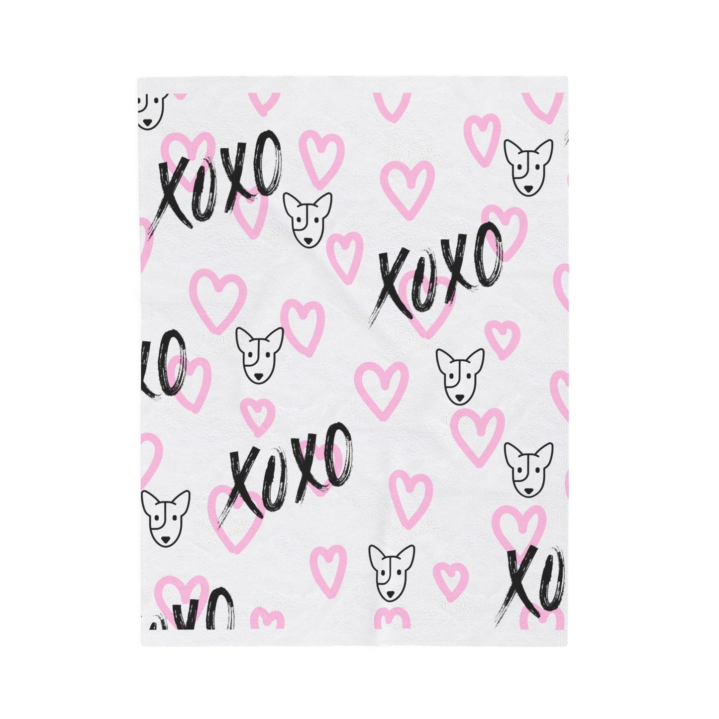 Bull Terrier XOXO Black And Pink Velveteen Plush Blanket
