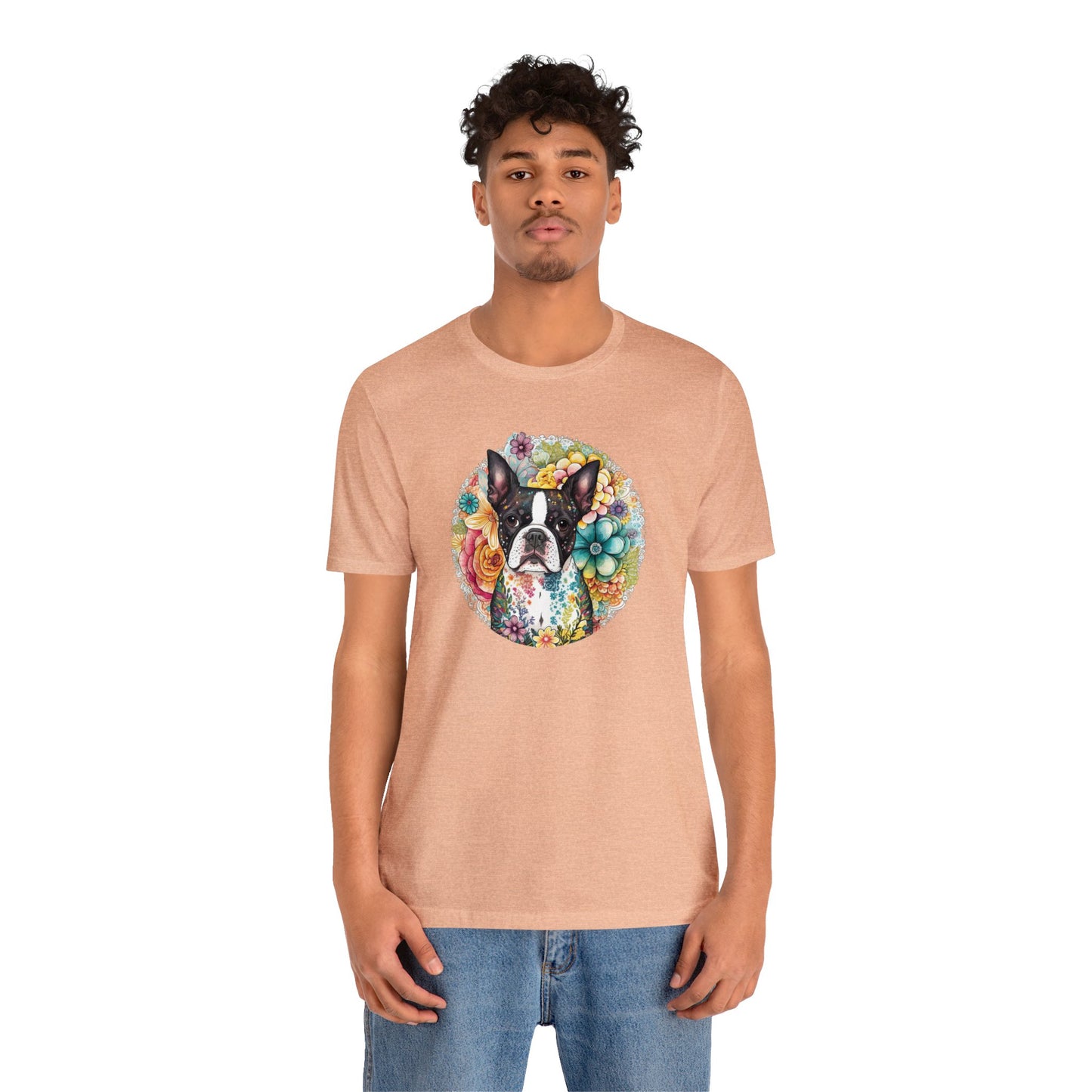 Boston Terrier Flowers Unisex Jersey Short Sleeve Tee