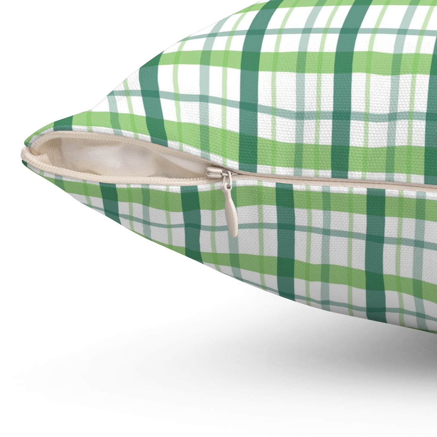 Green Plaid Spun Polyester Square Pillow