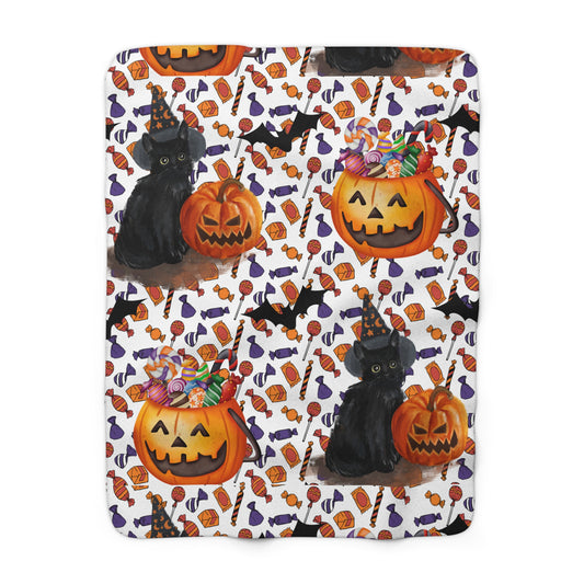 Black Cats And Jack-O-Lantern Sherpa Fleece Blanket