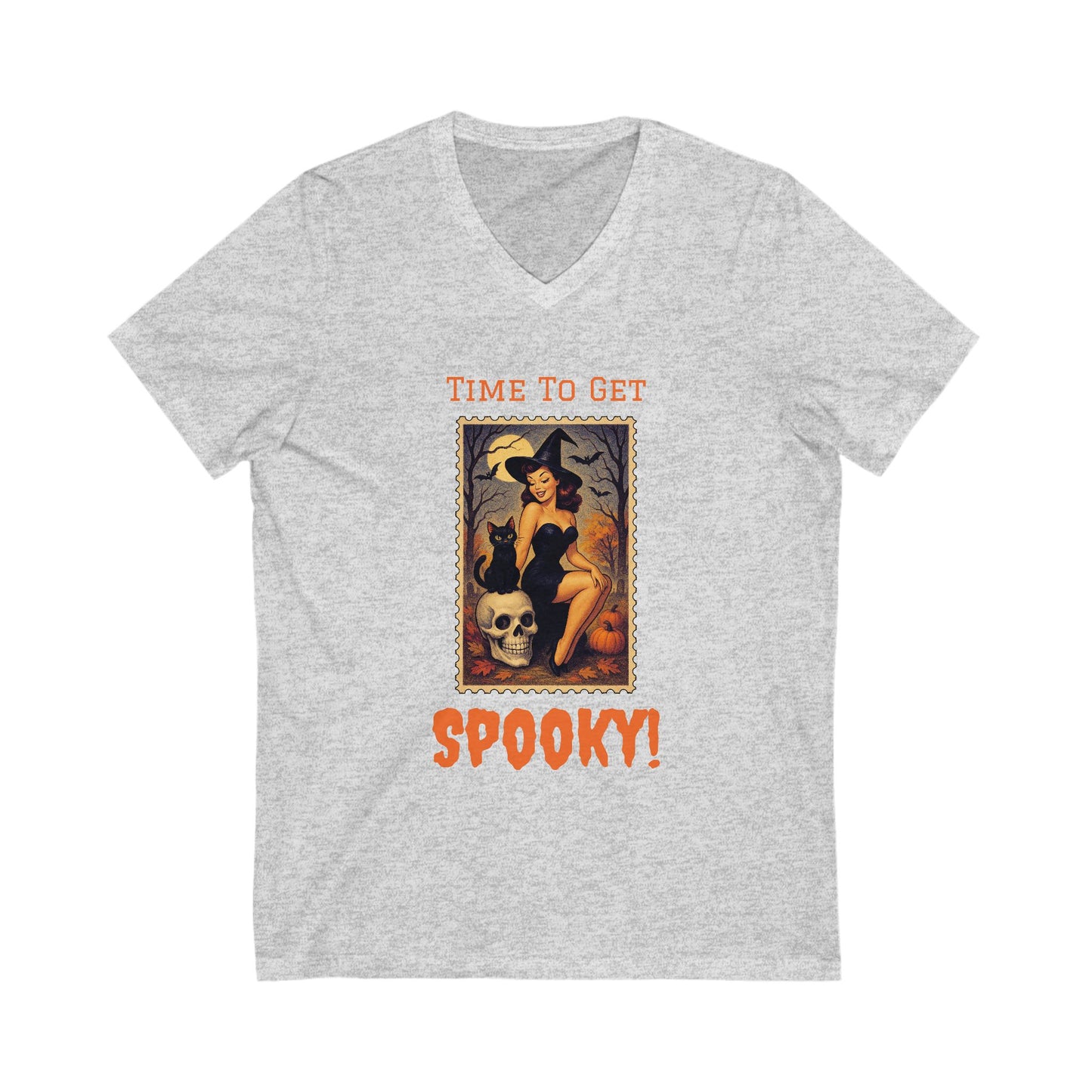 Spooky V-Neck Tee for Halloween Lovers, Fun Ghostly Shirt, Unisex Spooky Graphic Tee, Casual Fall Apparel, Halloween Costume Top