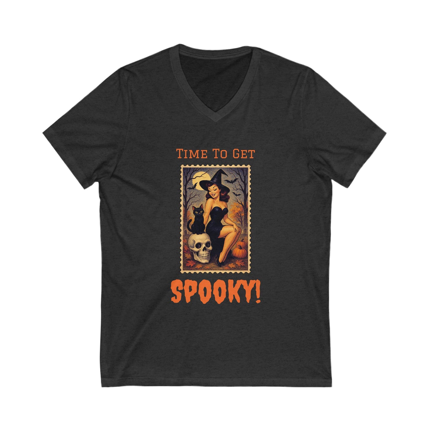 Spooky V-Neck Tee for Halloween Lovers, Fun Ghostly Shirt, Unisex Spooky Graphic Tee, Casual Fall Apparel, Halloween Costume Top