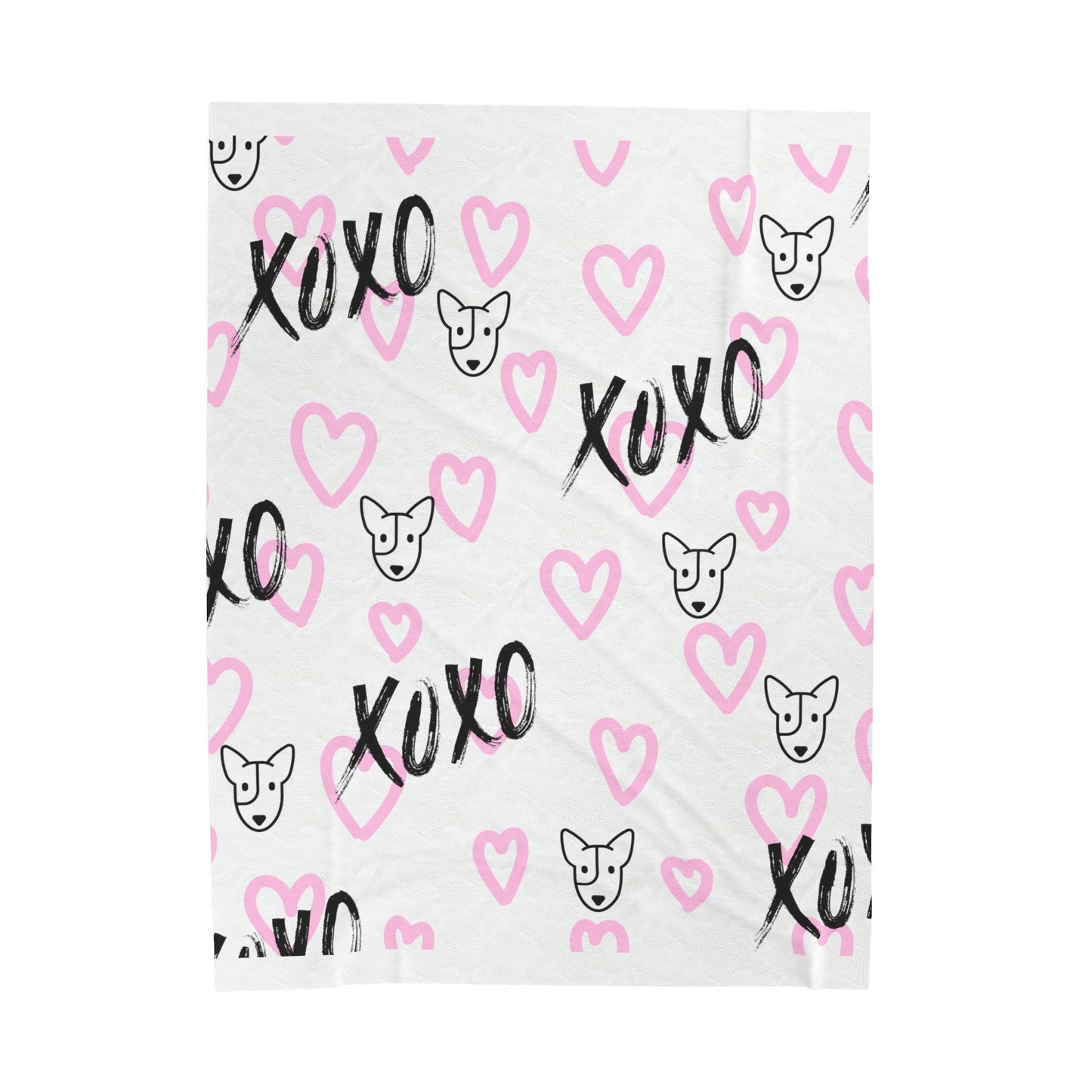 Bull Terrier XOXO Black And Pink Velveteen Plush Blanket