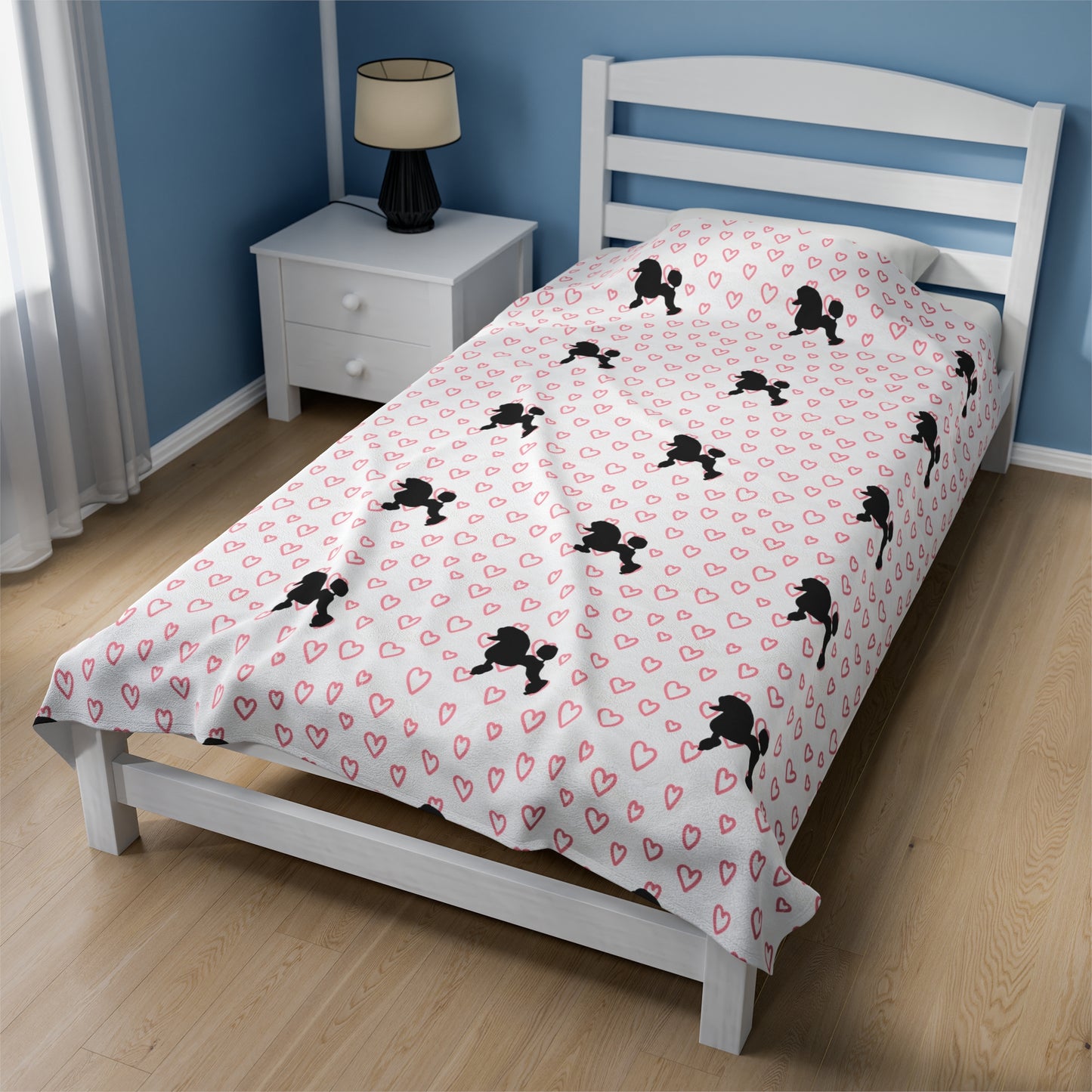 Poodle Hearts Velveteen Plush Blanket