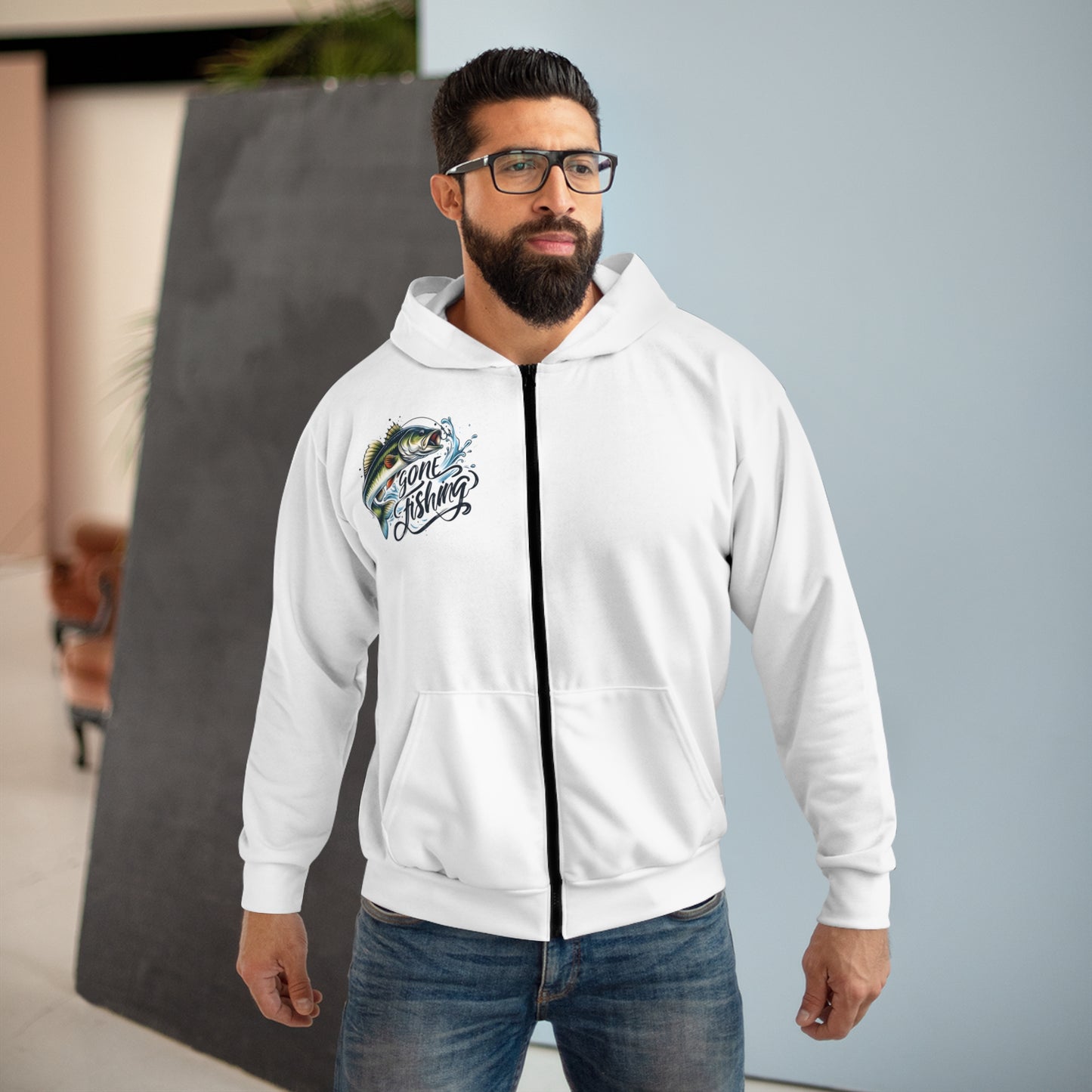 Gone Fishing Unisex Zip Hoodie (AOP)