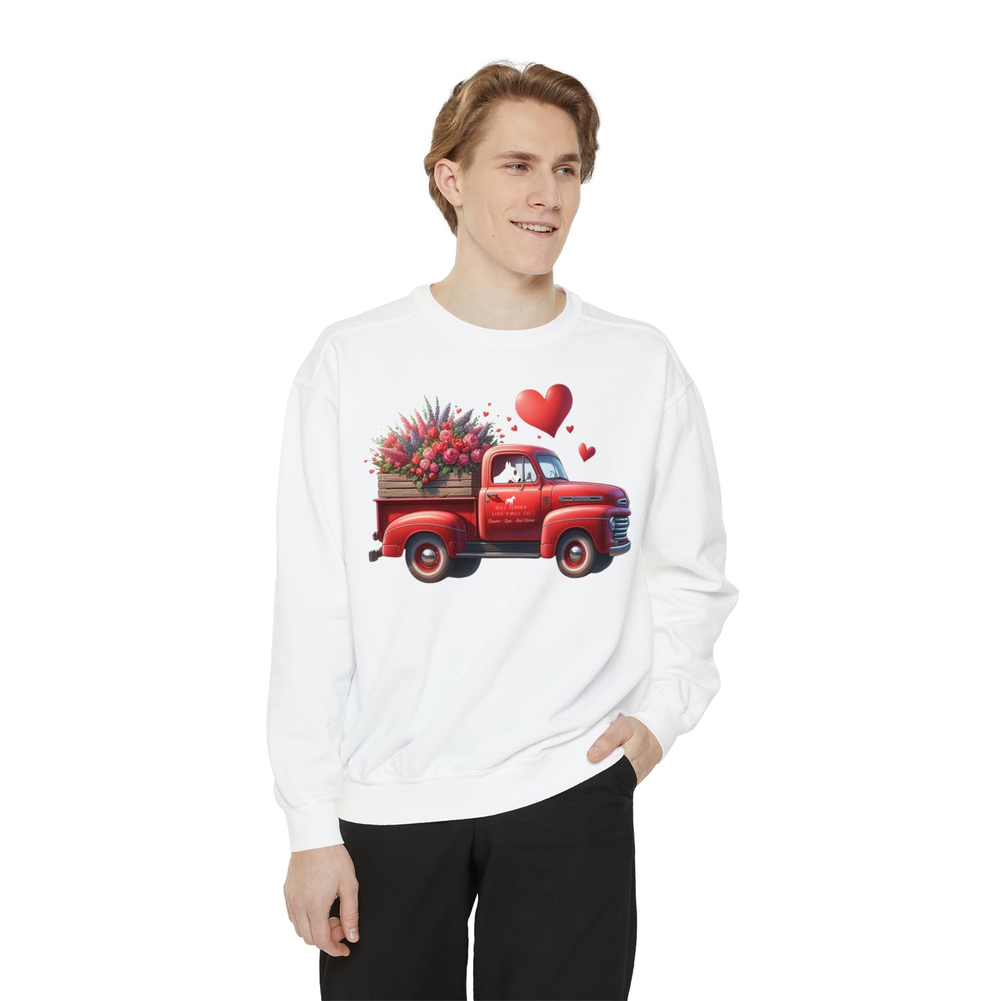 Eye Patch Valentine's Day Bull Terrier Truck Unisex Garment-Dyed Sweatshirt