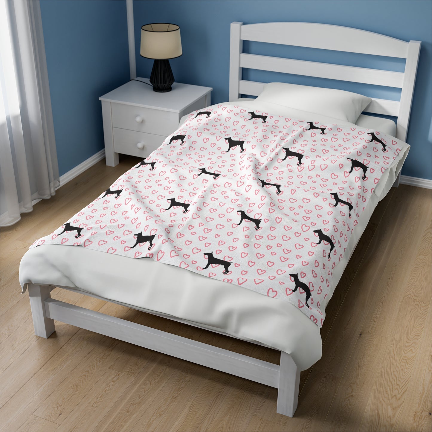 Doberman Hearts Velveteen Plush Blanket