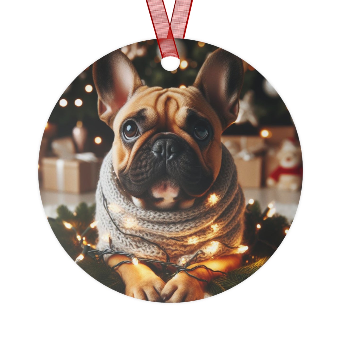 Brown French Bulldog Metal Ornaments