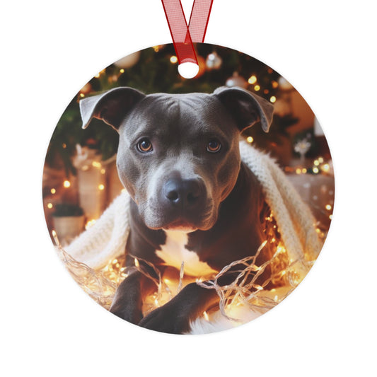Gray Pitbull Metal Ornaments