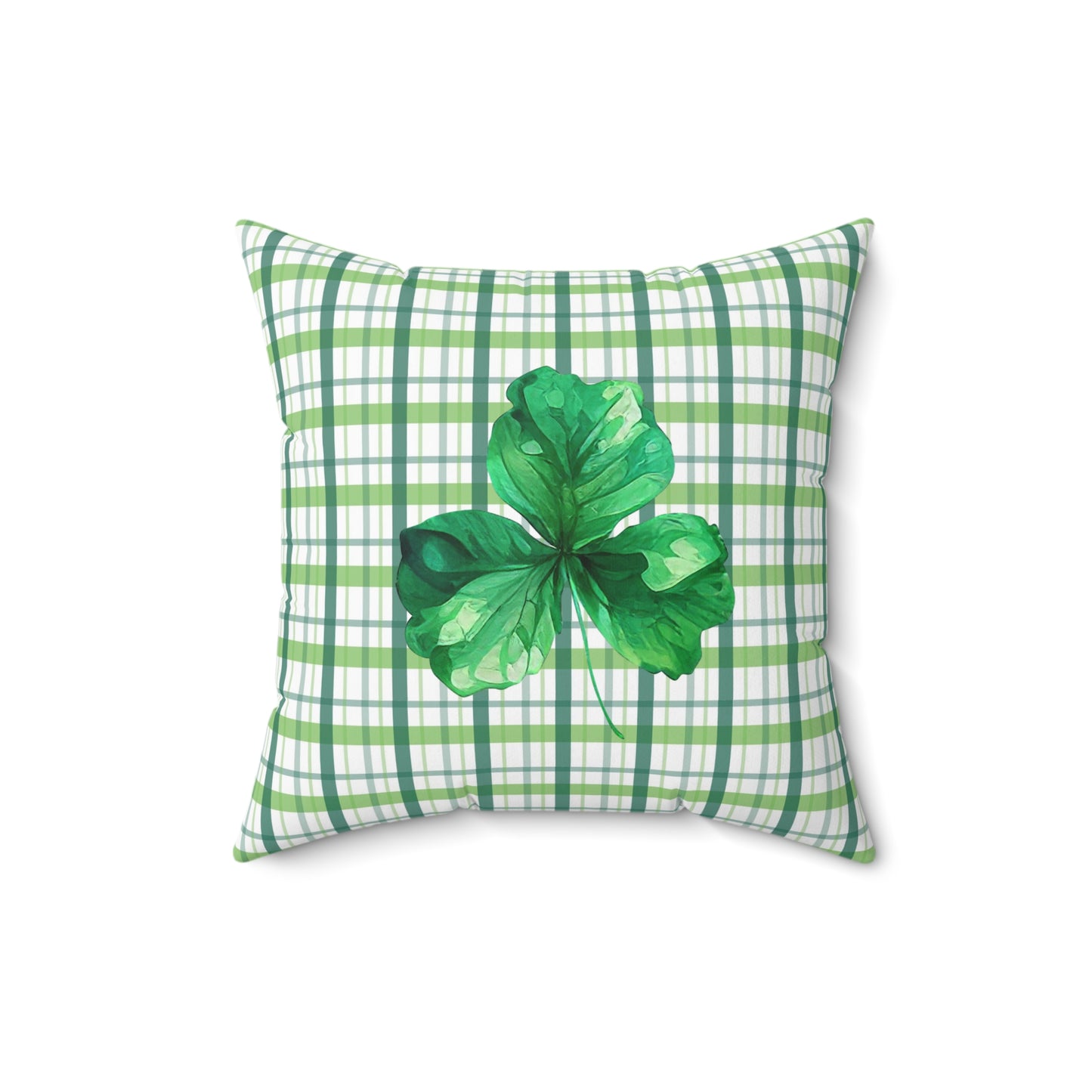 Green Plaid Spun Polyester Square Pillow