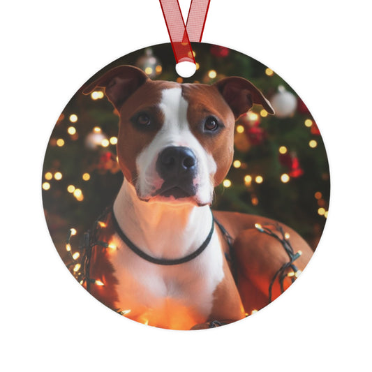 Brown and White Pitbull Metal Ornaments
