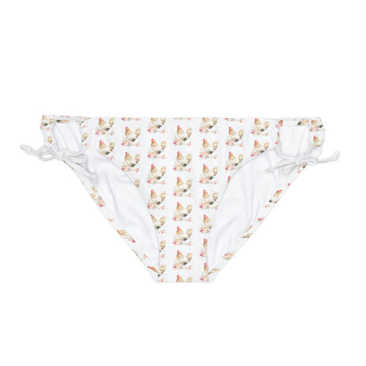 Watercolor Chicken Loop Tie Side Bikini Bottom (AOP)