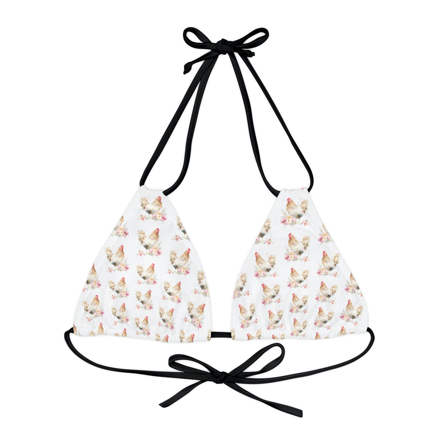Watercolor Chicken Strappy Triangle Bikini Top (AOP)