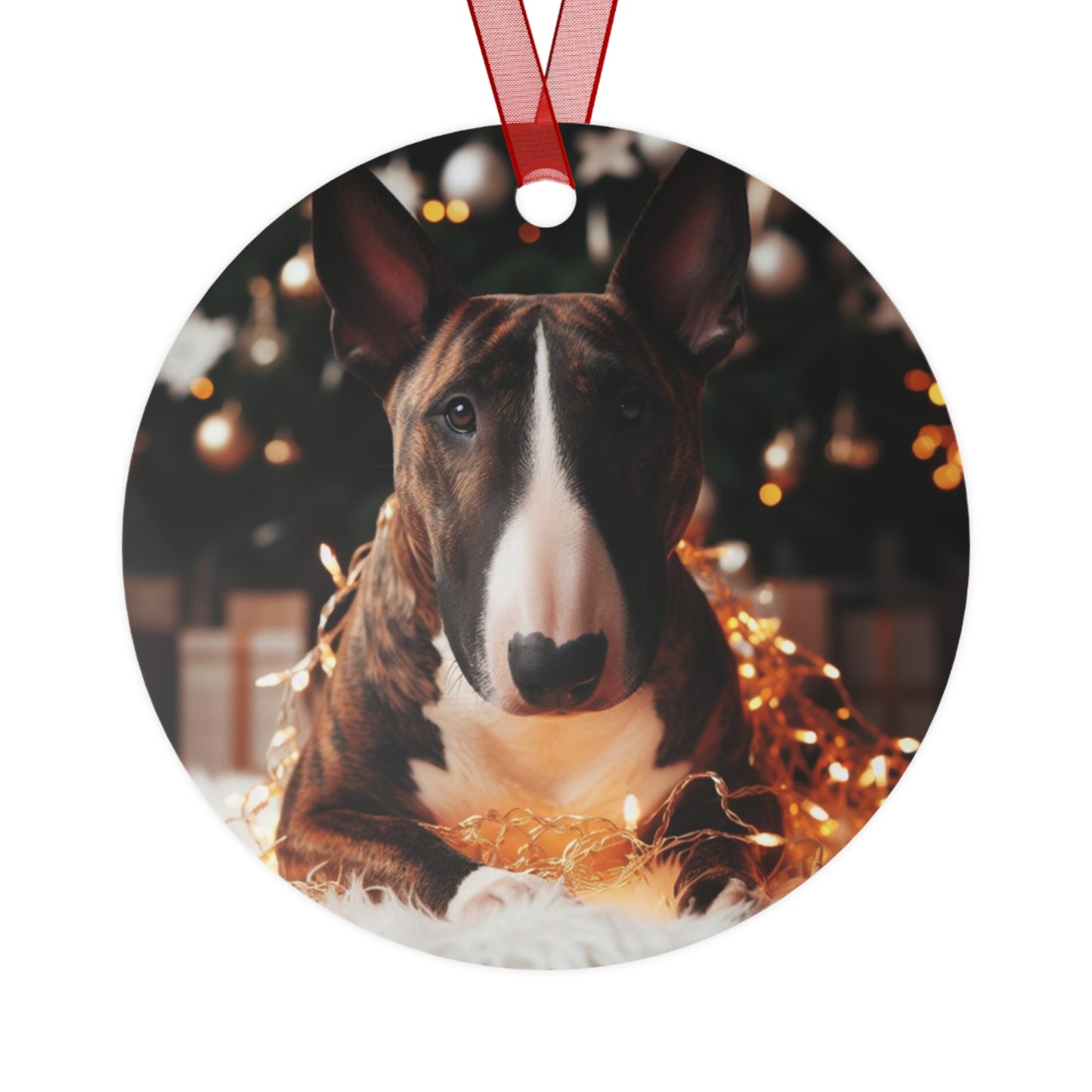 Brindle and White Bull Terrier Metal Ornaments