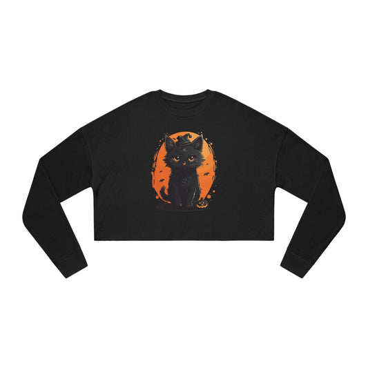 Women's Cropped Black Cat Sweatshirt