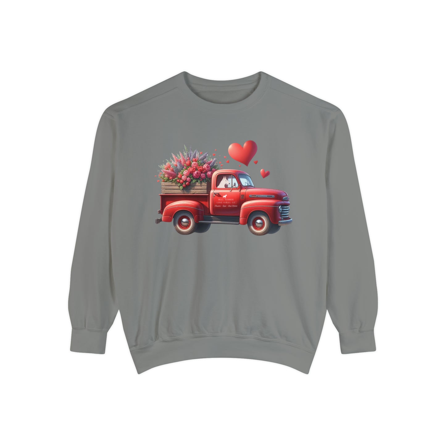 Valentine's Day Bull Terrier Truck Unisex Garment-Dyed Sweatshirt