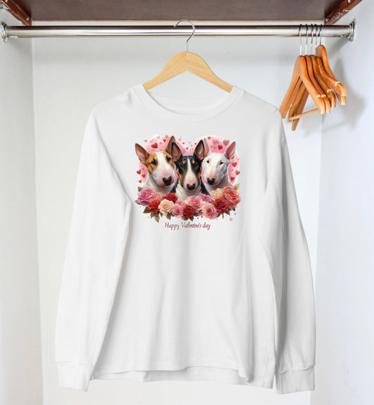 Happy Valentine’s Day Bull Terrier Pullover Crew Neck Sweatshirt