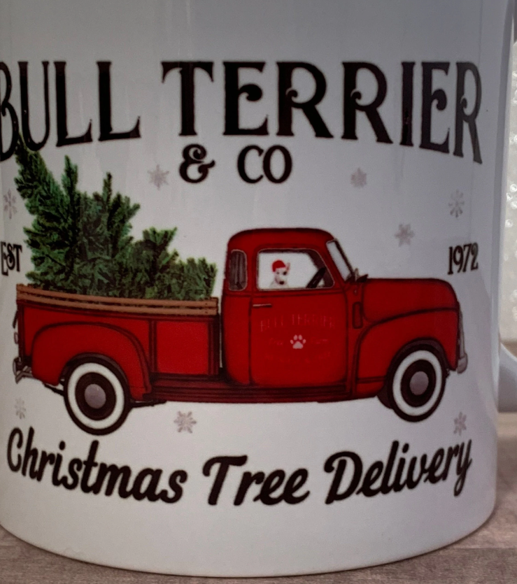 Bull Terrier Christmas Tree Truck Mug
