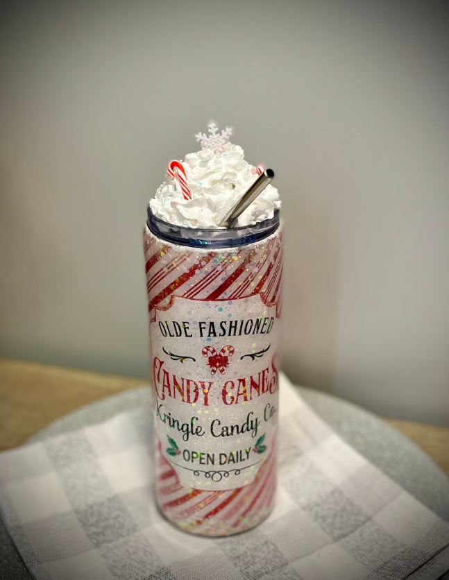 Candy Cane Co Tumbler With Faux Whipped Cream Topper