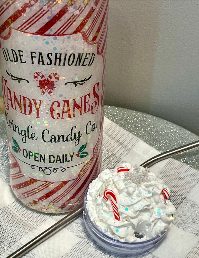 Candy Cane Co Tumbler With Faux Whipped Cream Topper – Berry & Sage