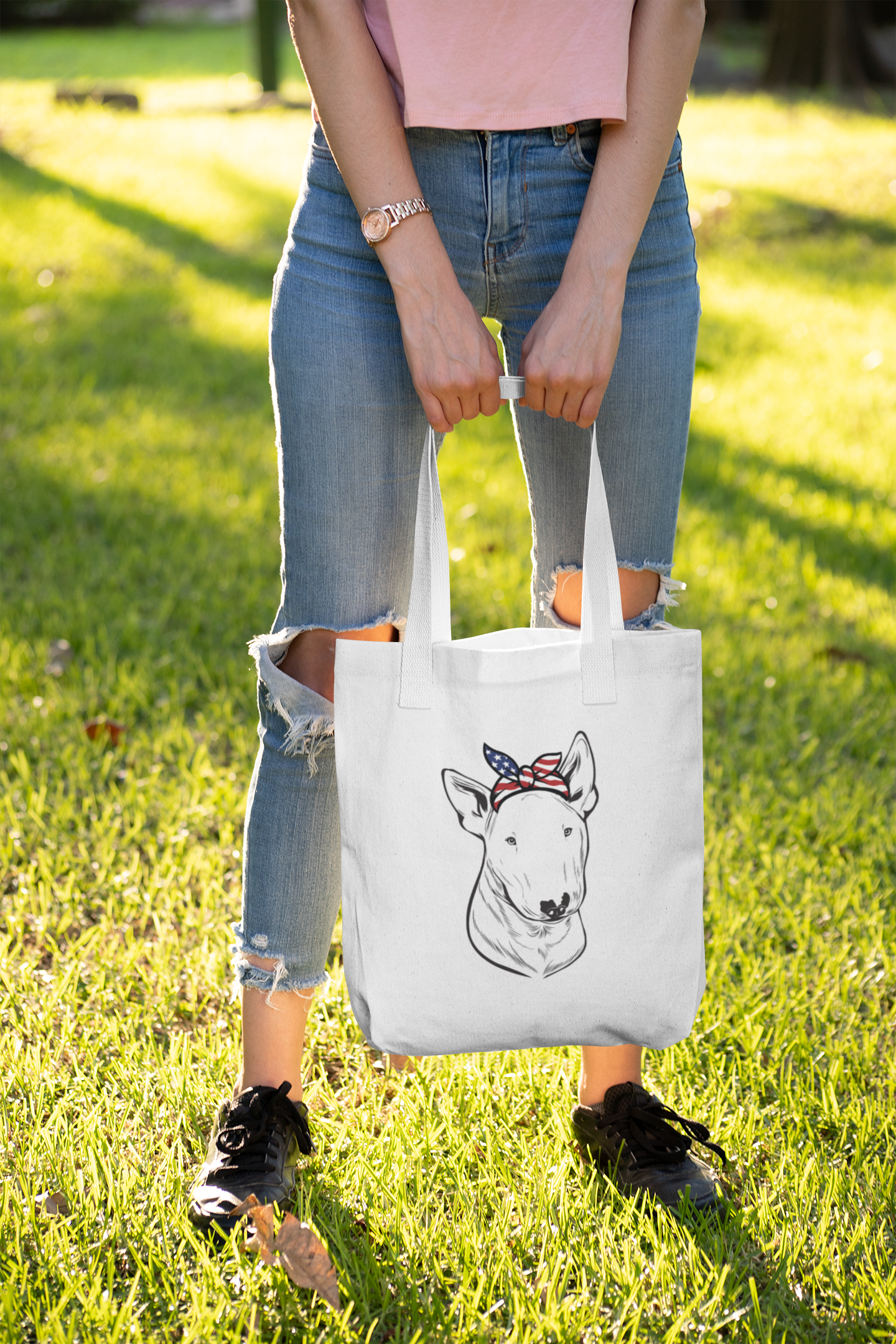 Patriotic Bull Terrier Tote Bag