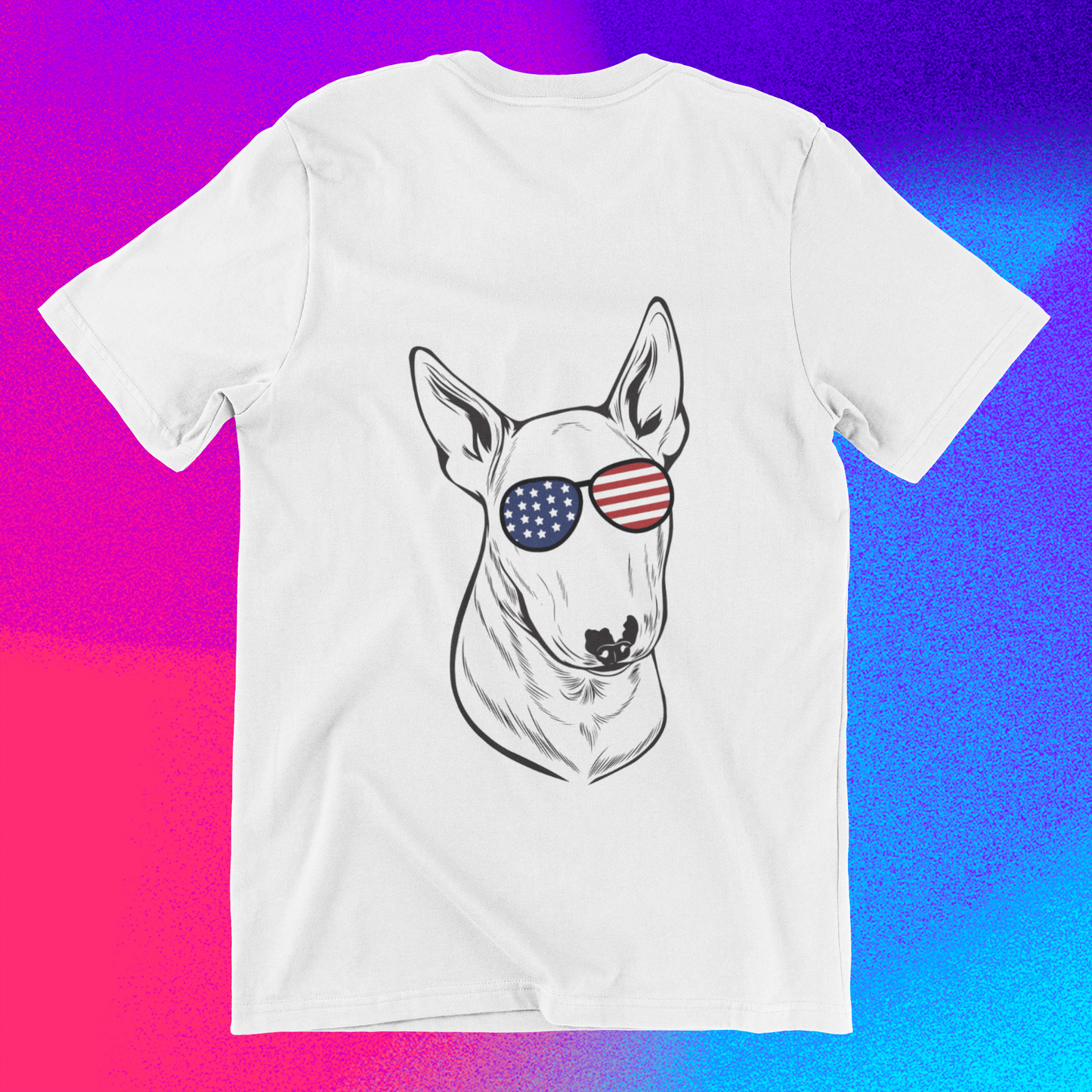 Bull Terrier With Red White & Blue Sunglasses