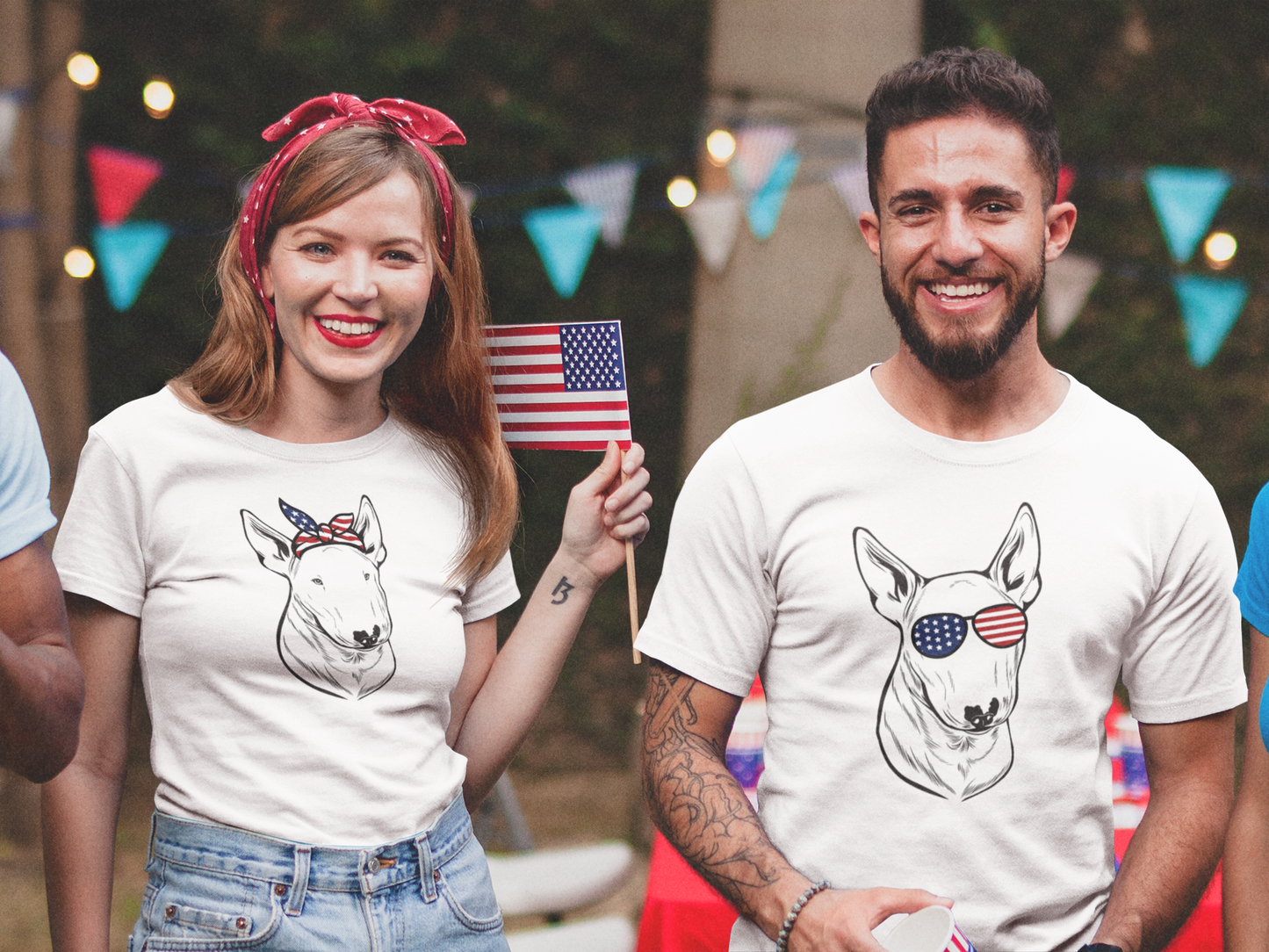 Bull Terrier With Patriotic Bandana